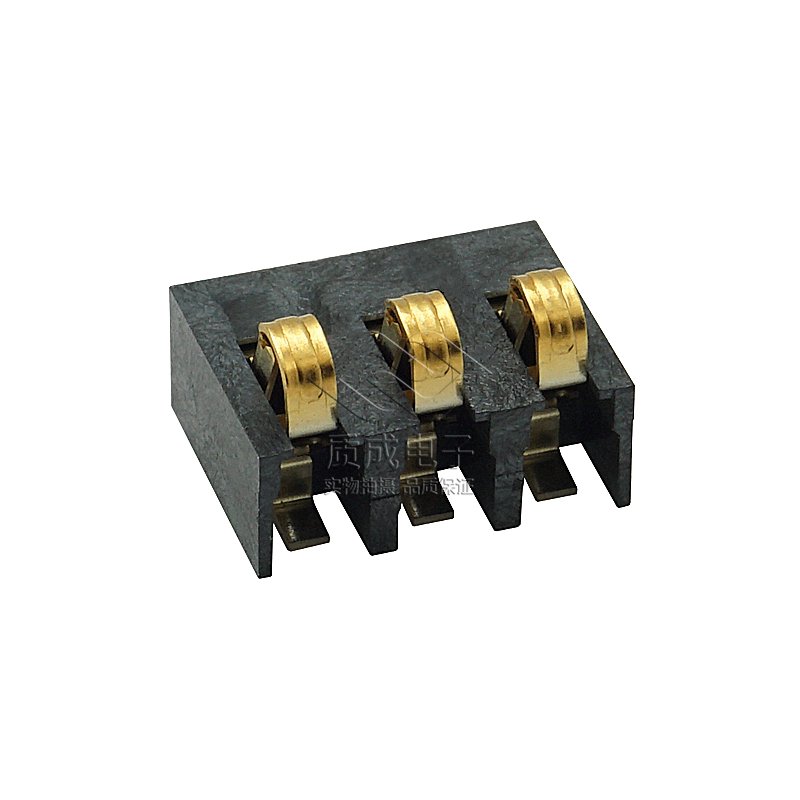 3P三腳插件端子電池座彈片觸點(diǎn)連接器間距3.0帶固定片全銅鍍金