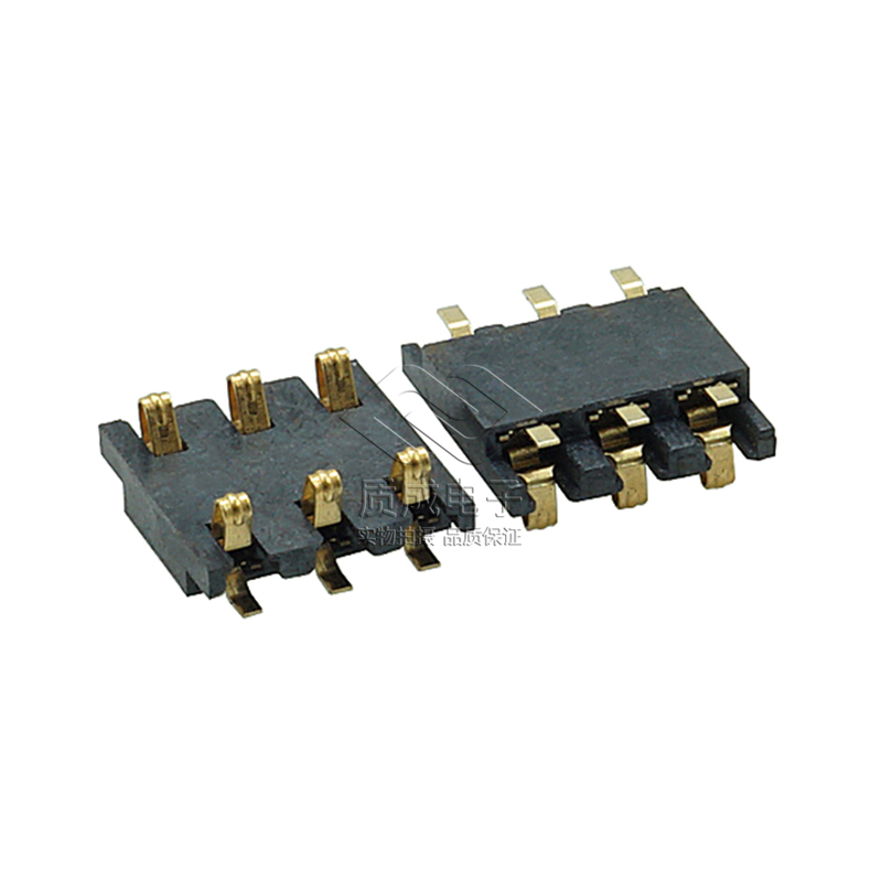 6PIN彈片電池連接器1.6間距塑高1.2正壓電池連接器