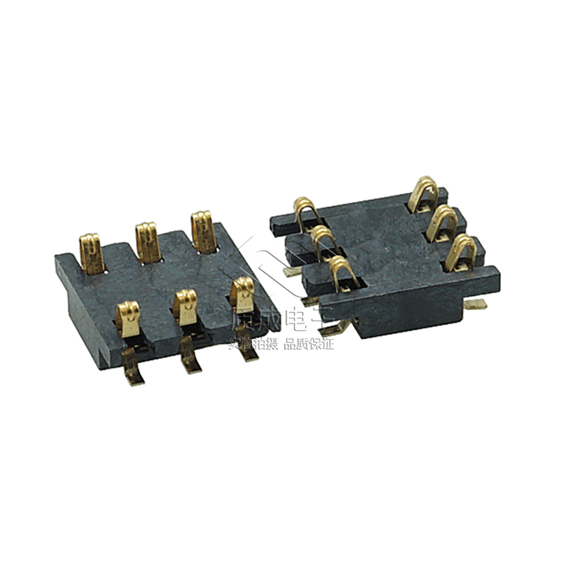 6PIN正壓式電源接觸片間距1.6雙排塑高1.4H