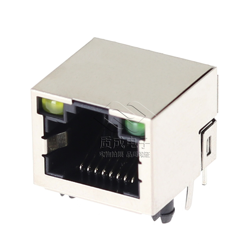 RJ45網(wǎng)口母座插座水連接器帶殼帶燈左黃右綠銅殼帶屏蔽網(wǎng)線耐高溫